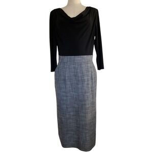 Tahari Arthur S Levine Womens Midi 8 Black Grey Cowl Neck Sheath Dress Pockets